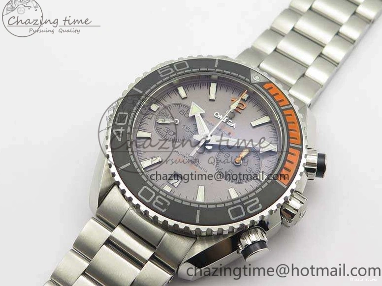 0727 MultiPurpose Planet Ocean Master Chrono SS OM 1:1 Best Edition Gray Dial On SS Bracelet A9900 V 8116